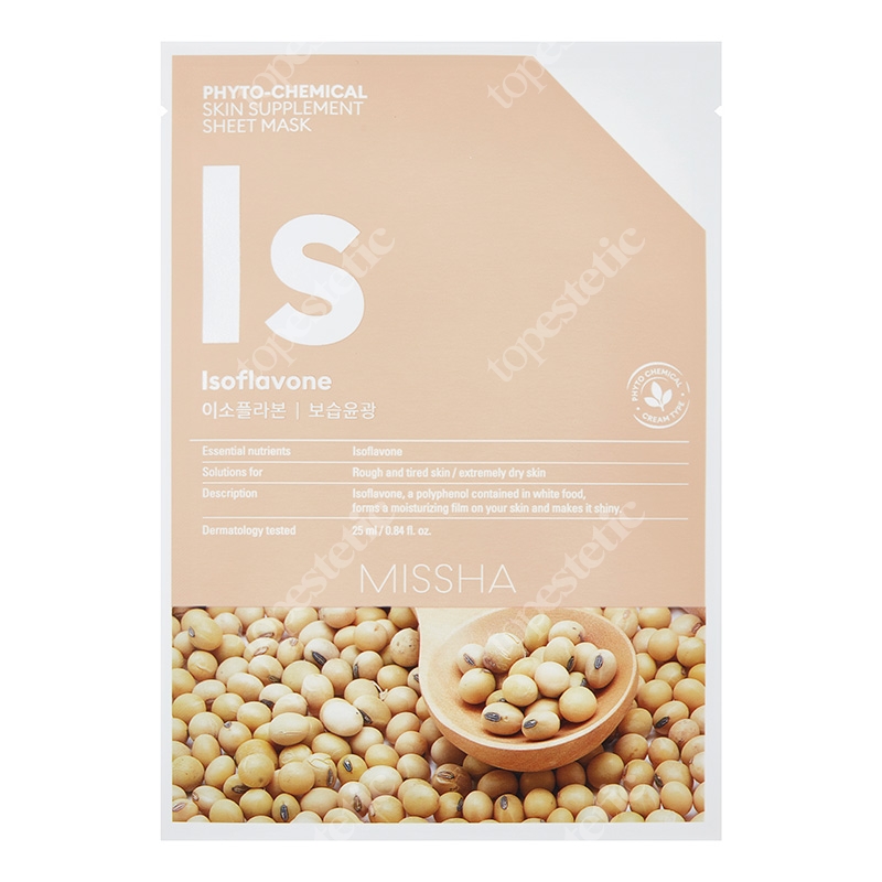 Missha Phytochemical Skin Supplement Sheet Mask (Isoflavone) Maseczka w białej płachcie, rozświetla oraz zapobiega utracie wilgoci 1 szt