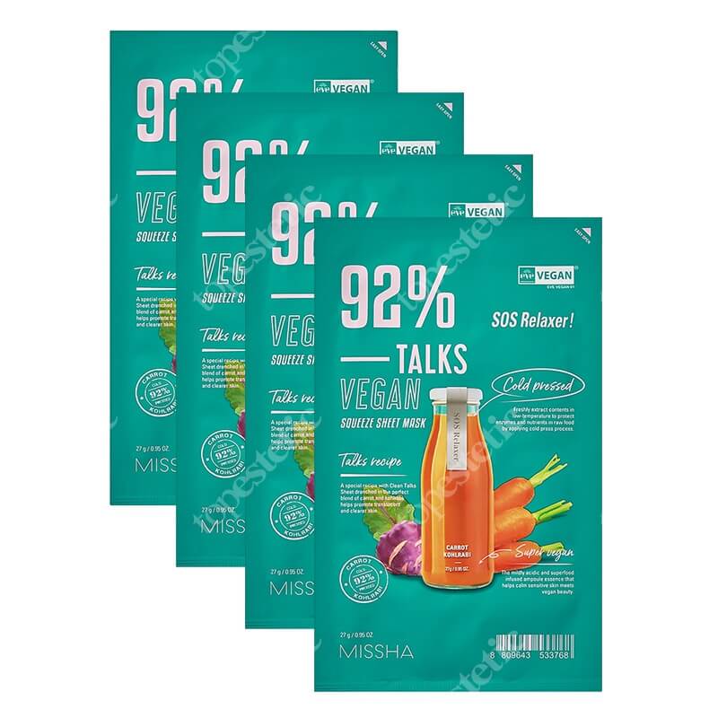 Missha Squeeze Sheet Mask Sos Relaxer x 4 ZESTAW Kojąca maseczka w płachcie 27 g x 4