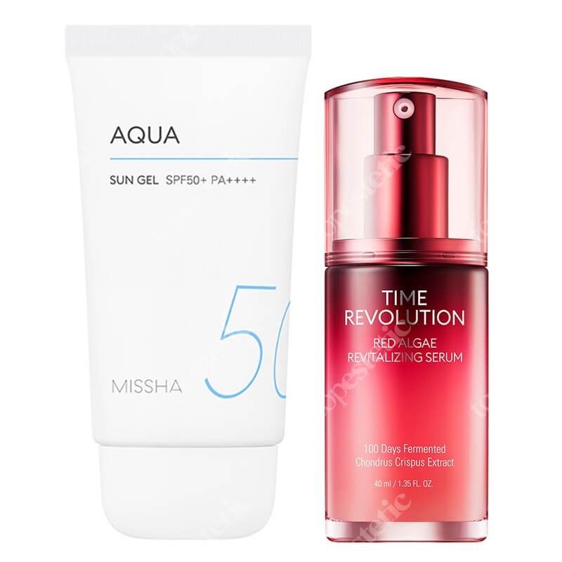 Missha Time Revolution Red Algae Serum + All Around Safe Block Aqua Sun Gel SPF50+/PA++++ ZESTAW Serum 40 ml + Żel przeciwsłoneczny o działaniu nawilżającym SPF50+/PA++++ 50 ml