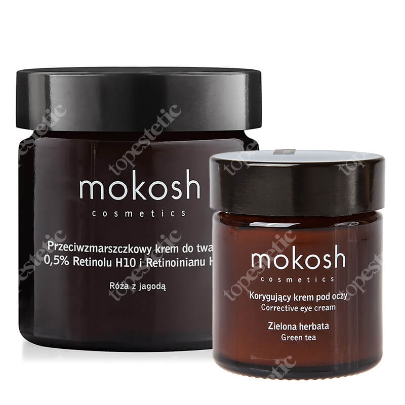 Mokosh Anti Aging and Corrective Care ZESTAW Przeciwzmarszczkowy krem do twarzy 0,5% Retinolu H10 i Retinoinianu HPR 60 ml + Korygujący krem pod oczy - Zielona herbata 30 ml