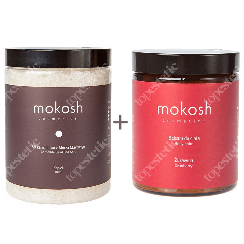Mokosh Canrallite Dead Sea Salt + Body Balm Cranberry ZESTAW Sól karnalitowa z morza martwego 1 kg + Balsam do ciała 180 ml