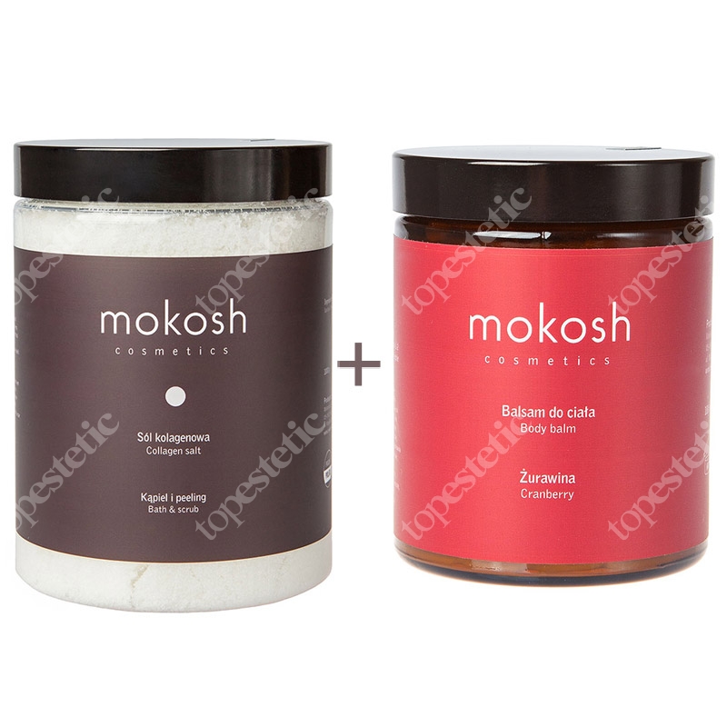 Mokosh Collagen Salt + Body Balm Cranberries ZESTAW Sól kolagenowa 1 kg + Balsam do ciała 180 ml