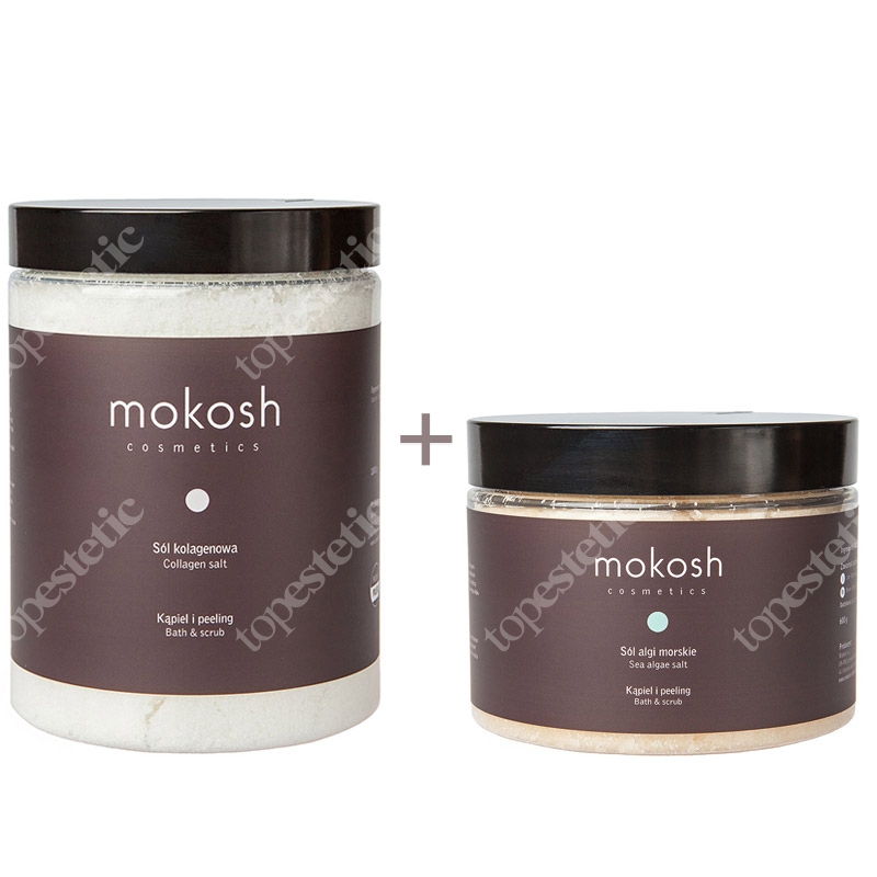 Mokosh Collagen Salt + Sea Algae Salt ZESTAW Sól kolagenowa 1 kg + Sól algi morskie 600 g