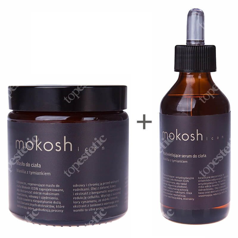 Mokosh Icon Masło Do Ciała + Icon Rozświetlające Serum Do Ciała ZESTAW Masło wanilia z tymiankiem 120 ml + Serum wanilia z tymiankiem 100 ml