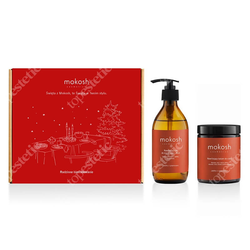 Mokosh Rodzinne Biesiadowanie ZESTAW Nawilżający żel do rąk i ciała - Jabłko z cynamonem 200 ml + Balsam do ciała - Jabłko z cynamonem 180 ml