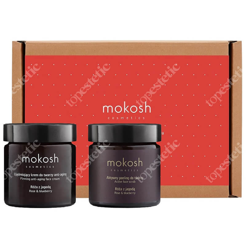Mokosh Rose & Blueberry Set ZESTAW Ujędrniający krem do twarzy anty-aging róża z jagodą 60 ml + Aktywny peeling do twarzy róża z jagodą 60 ml