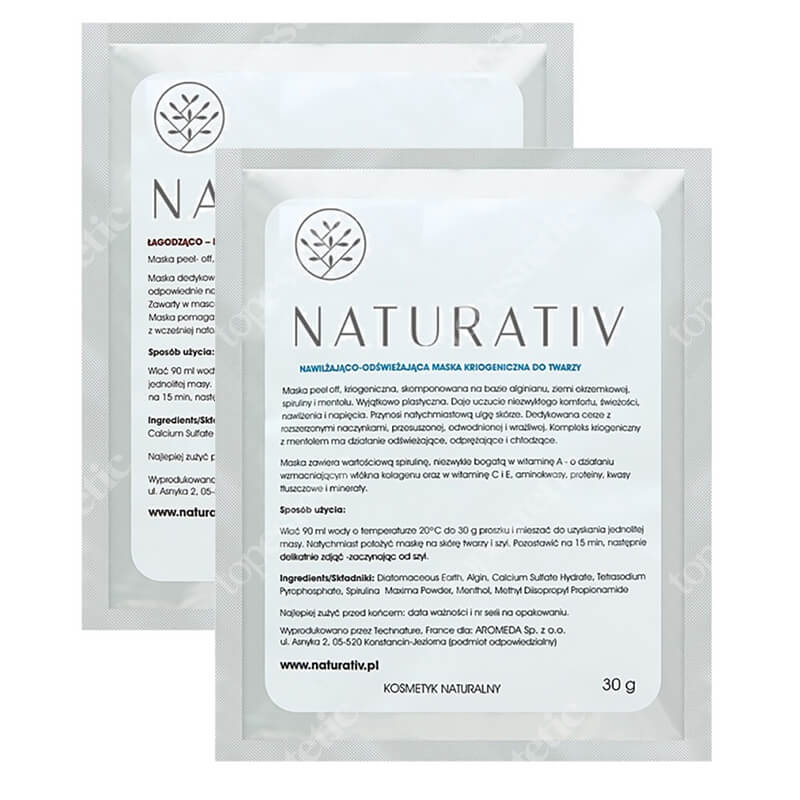 Naturativ Face Masks Care ZESTAW Łagodząco nawilżająca maska z biopudrem ryżowym 30 g + Nawilżająco odświeżająca maska kriogeniczna 30 g