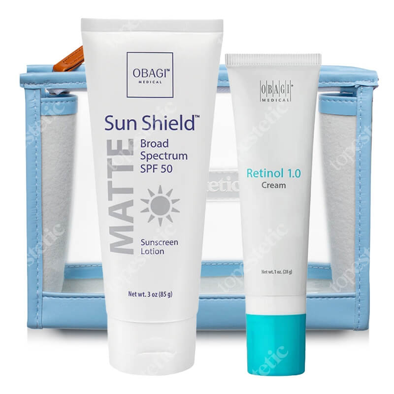 Obagi Sun Shield Matte Broad Spectrum SPF 50 + Retinol 1.0 ZESTAW Matujący krem do codziennej pielęgnacji, chroniący przed UVA i UVB 85 g + Krem z retinolem 1% 28 g + Kosmetyczka 1 szt