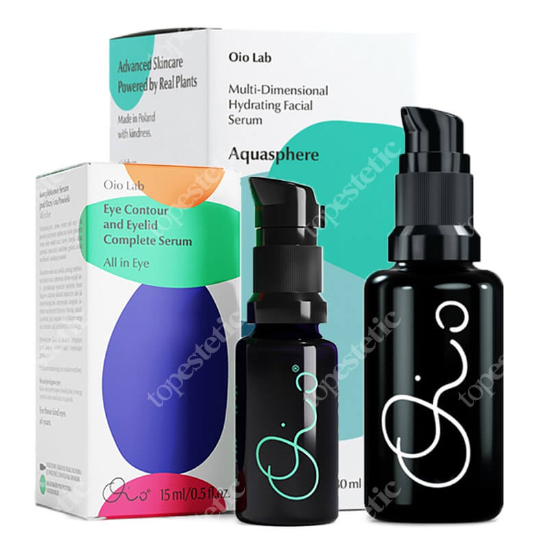 Oio Lab Aquasphere in Eye ZESTAW Wielopoziomowe serum nawilżające do twarzy 30 ml + Kompleksowe serum pod oczy i na powieki 15 ml