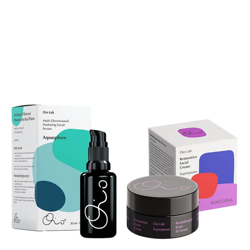 Oio Lab Superpause Hydration Ritual. ZESTAW Wielopoziomowe serum nawilżające do twarzy 30 ml + Bogaty i odżywczy krem do skóry w okresie okołomenopauzalnym 45 ml