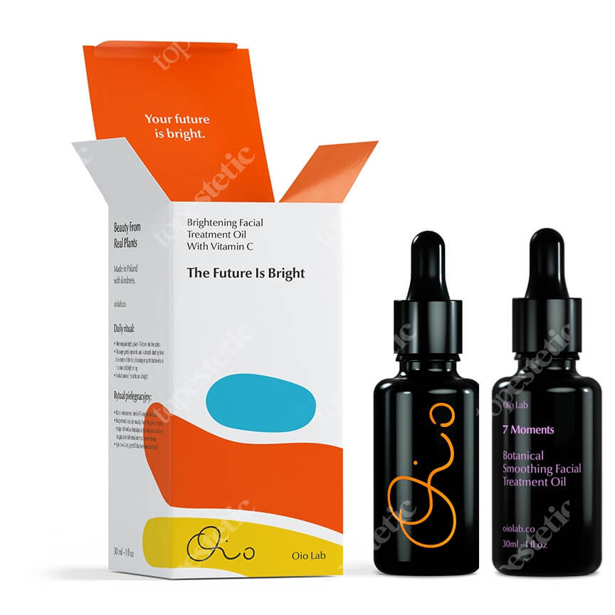 Oio Lab The Future Is Bright + 7 Moments ZESTAW Kuracja rozjaśniająca z witaminą C do twarzy 30 ml + Botaniczna kuracja wygładzająca 30 ml