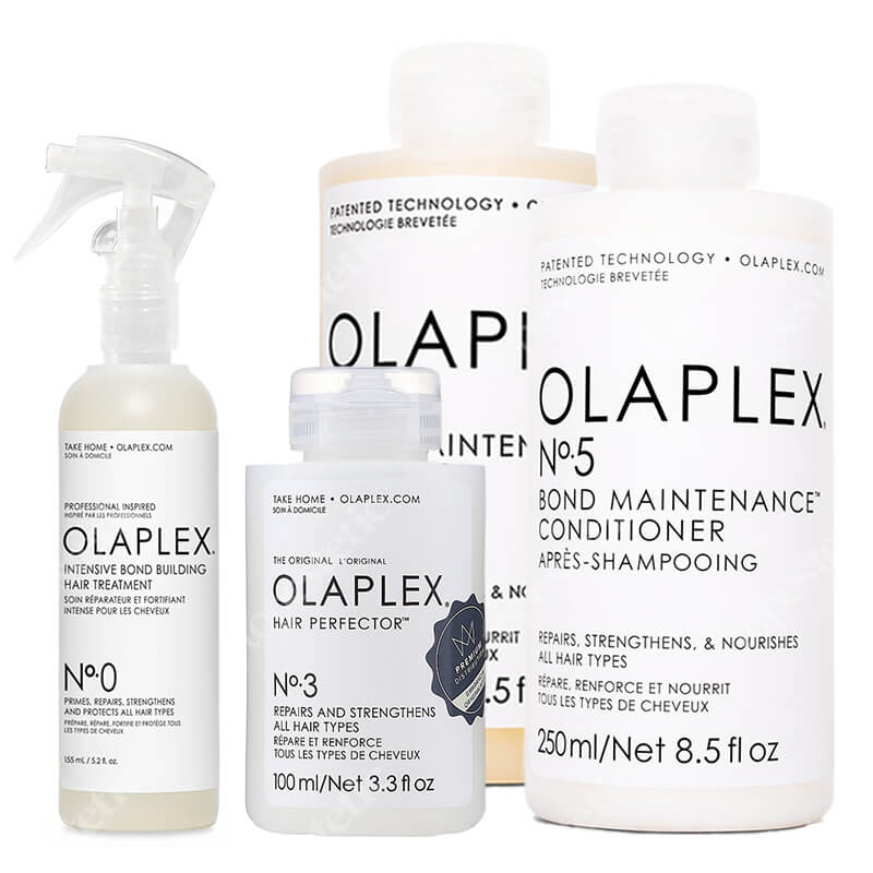 Olaplex Complete Hair Care Set ZESTAW Kuracja rekonstruująca 155 ml + Olaplex Mo 3 100 ml + Szampon 250 ml + Odżywka 250 ml