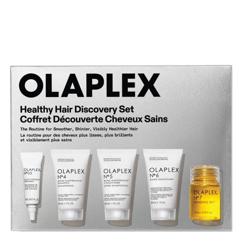 Olaplex Healthy Hair Discovery Set Vol 1 ZESTAW Serum dla skóry głowy 5 ml + Szampon 30 ml + Odżywka 30 ml + Krem stylizujący 30 ml + Olejek do włosów 7,5 ml