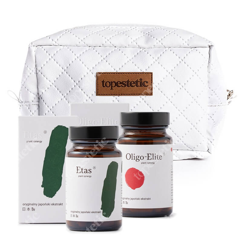 Oligo Elite Oligo Elite + Etas ZESTAW Ektrakt z liczi i zielonej herbaty 30 kaps. + Roślinny ekstrakt z dolnej części szparaga Asparagus officinalis 60 kaps. + kosmetyczka gratis