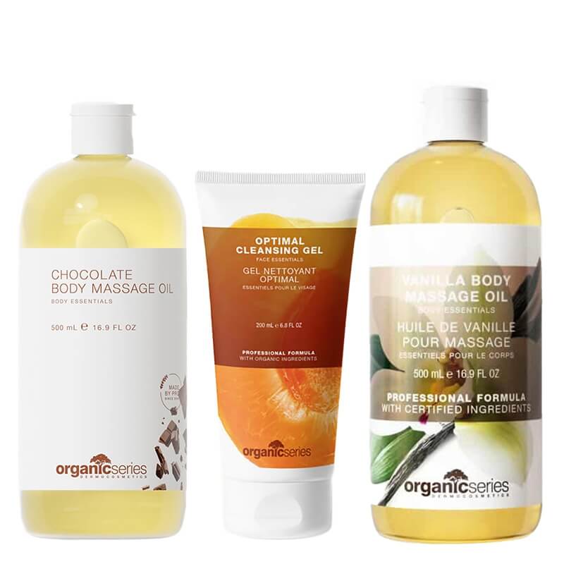 Organic Series Body Set ZESTAW Olejek do ciała waniliowy 500 ml + Żel do mycia twarzy 200 ml + Olejek do ciała czekoladowy 500 ml
