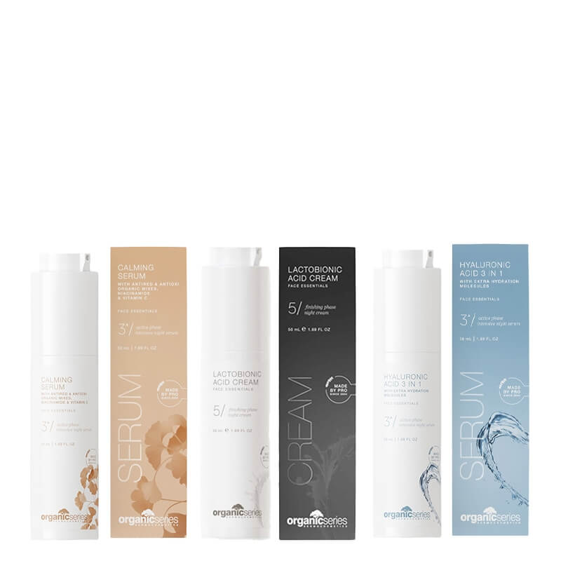 Organic Series Calm And Hydra Set ZESTAW Serum wyciszające50 ml + Krem z kwasem laktobionowym 50 ml + Kwas hialuronowy 3w1 50 ml