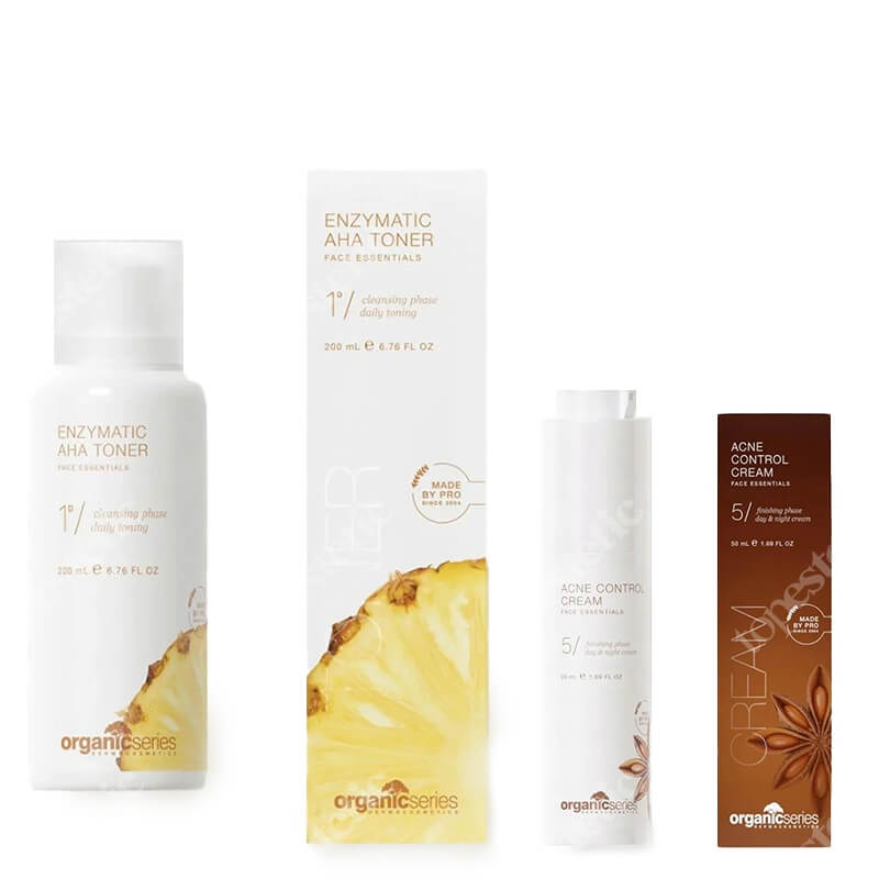 Organic Series Enzymatic Toner + Acne Control Cream ZESTAW Enzymatyczny tonik z kwasami AHA 200 ml + Krem do cery trądzikowej 50 ml
