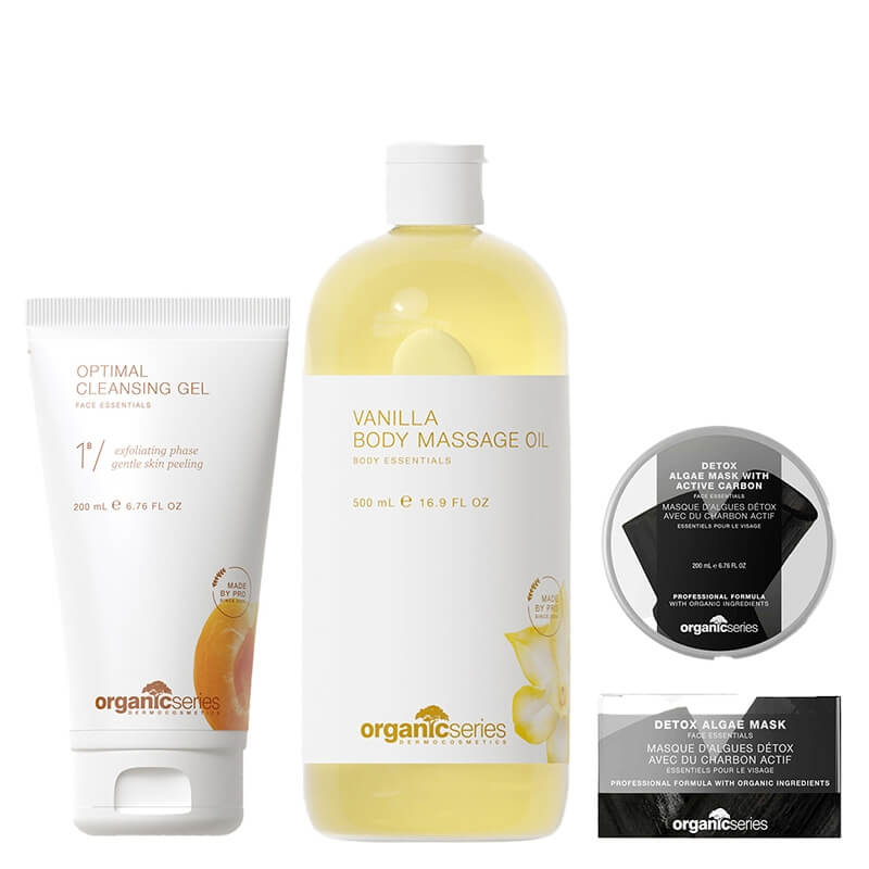Organic Series Favorite Set ZESTAW Maska algowa z aktywnym węglem 200 ml + Olejek do ciała waniliowy 500 ml + Żel do mycia twarzy 200 ml