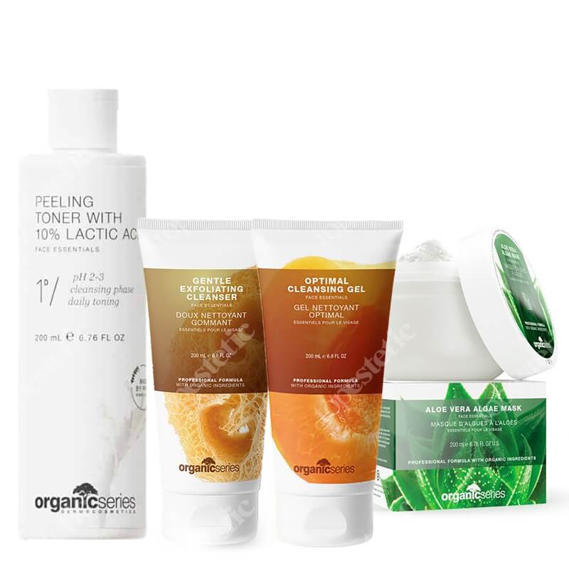 Organic Series Favorite Set ZESTAW Peeling do mycia twarzy 200 ml + Żel do mycia twarzy 200 ml + Maska algowa aloesowa 200 ml + Złuszczający tonik 200 ml