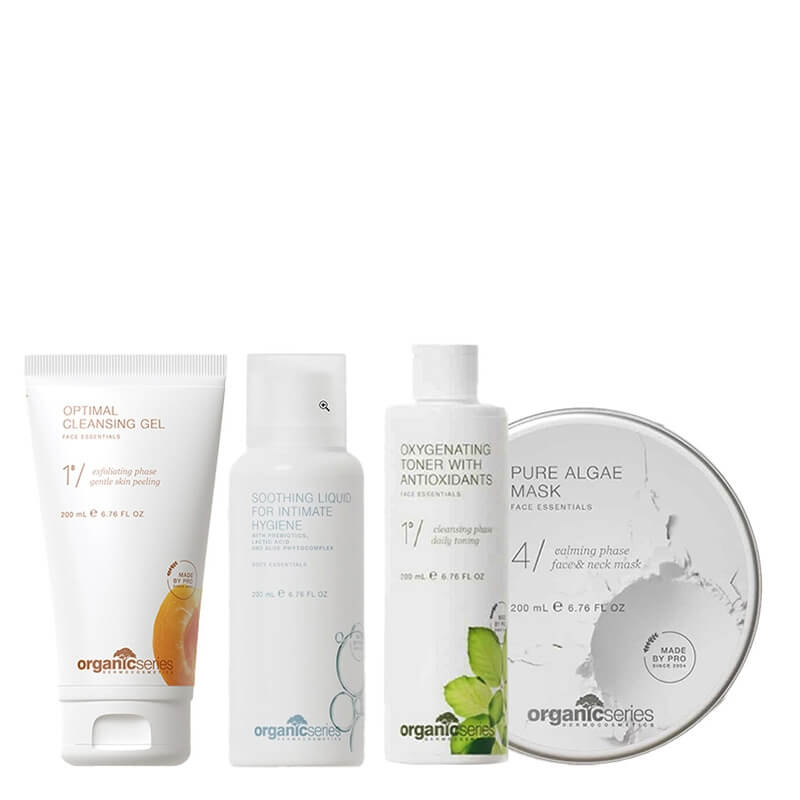 Organic Series Favorite Set ZESTAW Żel do mycia twarzy 200 ml + Żel do higieny intymnej 200 ml + Tonik 200 ml + Maska algowa 200 ml