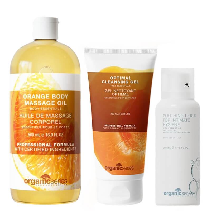 Organic Series Optimal Clean ZESTAW Żel do mycia twarzy 200 ml + Olejek do ciała pomarańczowy 500 ml + Żel do higieny intymnej 200 ml