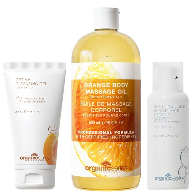 Organic Series Optimal Clean ZESTAW Żel do mycia twarzy 200 ml + Olejek do ciała pomarańczowy 500 ml + Żel do higieny intymnej 200 ml