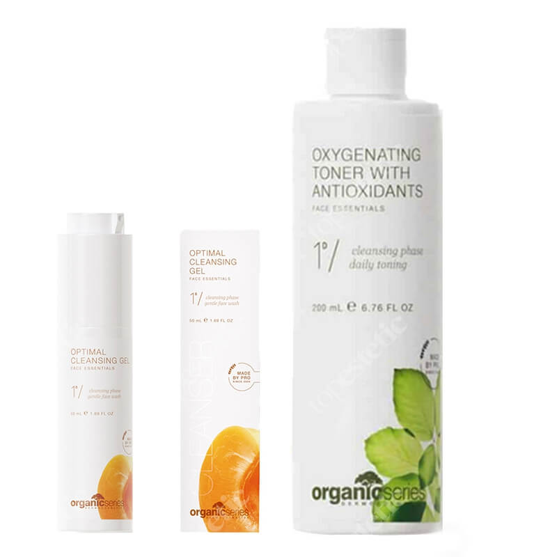 Organic Series Optimal Cleansing Gel + Oxygenating Toner With Antioxidants ZESTAW Żel do mycia twarzy 50 ml + Dotleniający tonik z antyoksydantami 200 ml