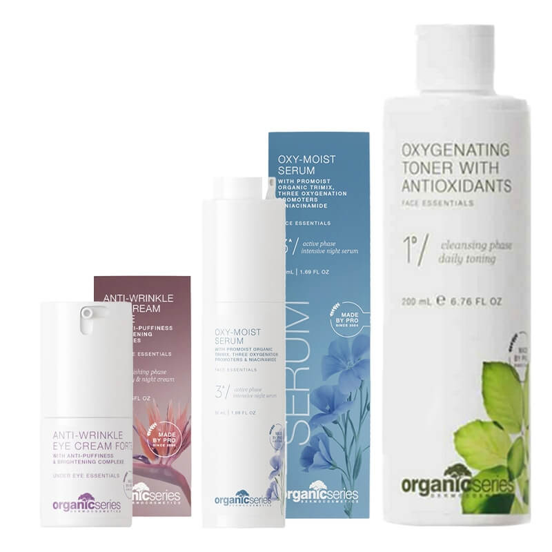 Organic Series Oxygenating Skin ZESTAW Dotleniający tonik z antyoksydantami 200 ml + Serum dotleniająco-nawilżające 50 ml + Krem pod oczy 15 ml