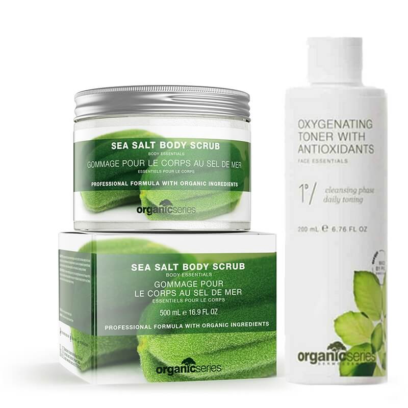 Organic Series Oxygenating Skin ZESTAW Scrub solny 500 ml + Dotleniający tonik z antyoksydantami 200 ml