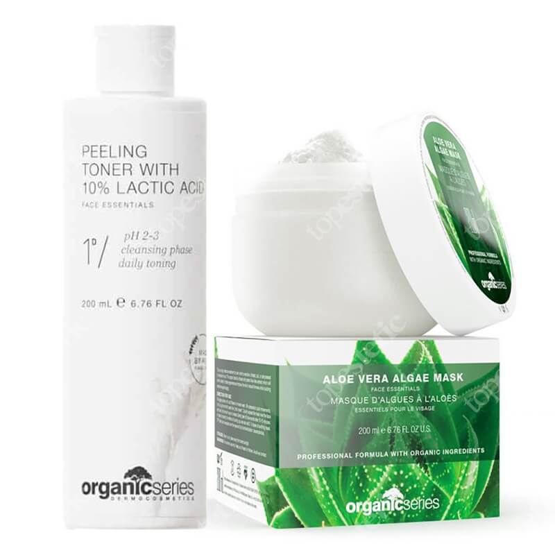 Organic Series Peeling Toner With 10% Acid + Aloe Vera Algae Mask ZESTAW Złuszczający tonik z 10% kwasem mlekowym 200 ml + Maska algowa aloesowa 200 ml