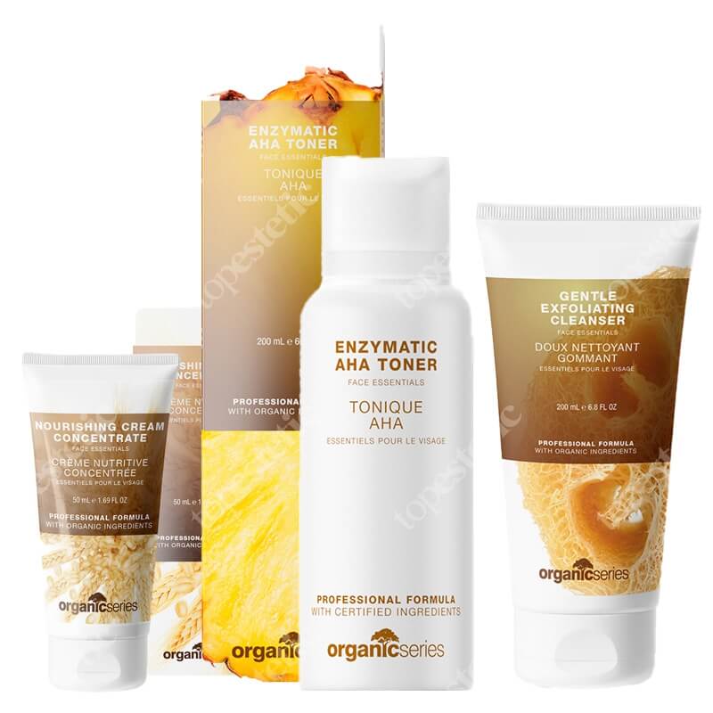 Organic Series Skin Care Set ZESTAW Peeling do mycia twarzy 200 ml + Enzymatyczny tonik z kwasami AHA 200 ml + Krem odżywczy 50 ml