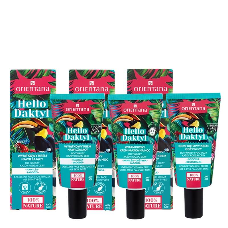Orientana Day and Night Daktyl Set ZESTAW Krem nawilżający 40 ml + Witaminowy krem-maska na noc 40 ml + Komfortowy krem odżywczy do twarzy i pod oczy 40 ml