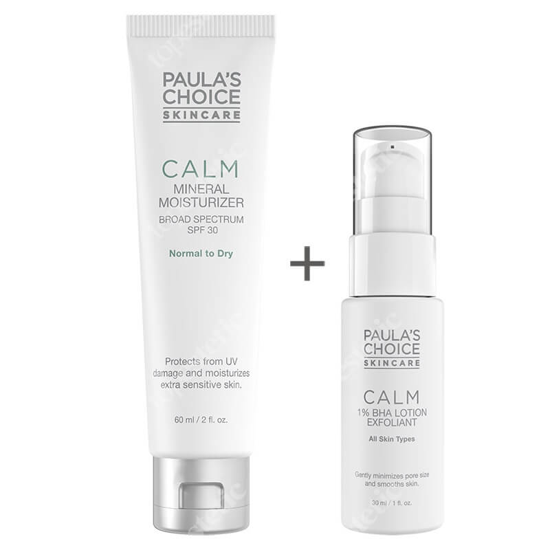 Paulas Choice Calm 1% BHA Lotion Exfoliant + Calm Mineral Moisturizer SPF 30 ZESTAW Balsam złuszczający do skóry wrażliwej 30 ml + Krem nawilżający do skóry normalnej i suchej 60 ml