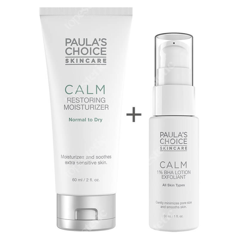 Paulas Choice Calm 1% BHA Lotion Exfoliant + Calm Restoring Moisturizer ZESTAW Balsam złuszczający do skóry wrażliwej 30 ml + Krem nawilżający do skóry normalnej i suchej 60 ml