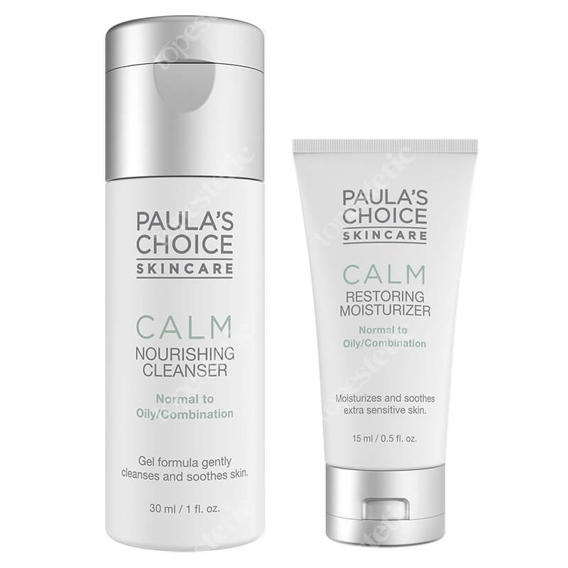 Paulas Choice Calm Redness Relief Cleanser + Calm Redness Relief ZESTAW Płyn oczyszczający do skóry normalnej i tłustej 30 ml + Krem nawilżający do skóry normalnej i tłustej 15 ml