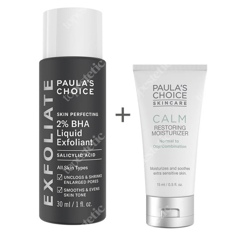 Paulas Choice Calm Redness Relief + Skin Perfecting 2% BHA Liquid ZESTAW Krem nawilżający do skóry normalnej i tłustej 15 ml + Płyn złuszczający z 2% kwasem salicylowym 30 ml