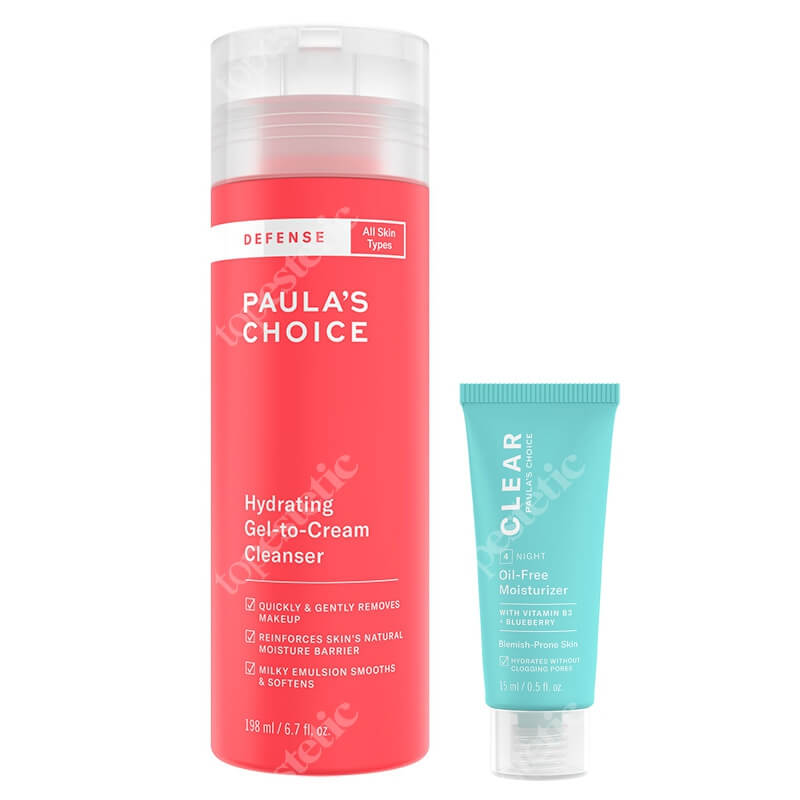 Paulas Choice Clean and Moisturized Skin Care ZESTAW Jedwabisty żel oczyszczający do skóry zmęczonej 198 ml + Lekki, beztłuszczowy krem nawilżający dla skóry problematycznej 15 ml