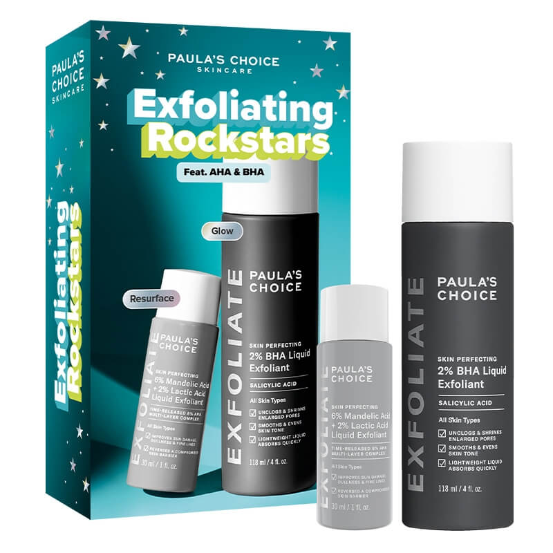 Paulas Choice Exfoliating Rockstars ZESTAW Płyn złuszczający z 6% kwasem migdałowym + 2% kwasem mlekowym 30 ml + Płyn złuszczający z 2% kwasem salicylowym 118 ml