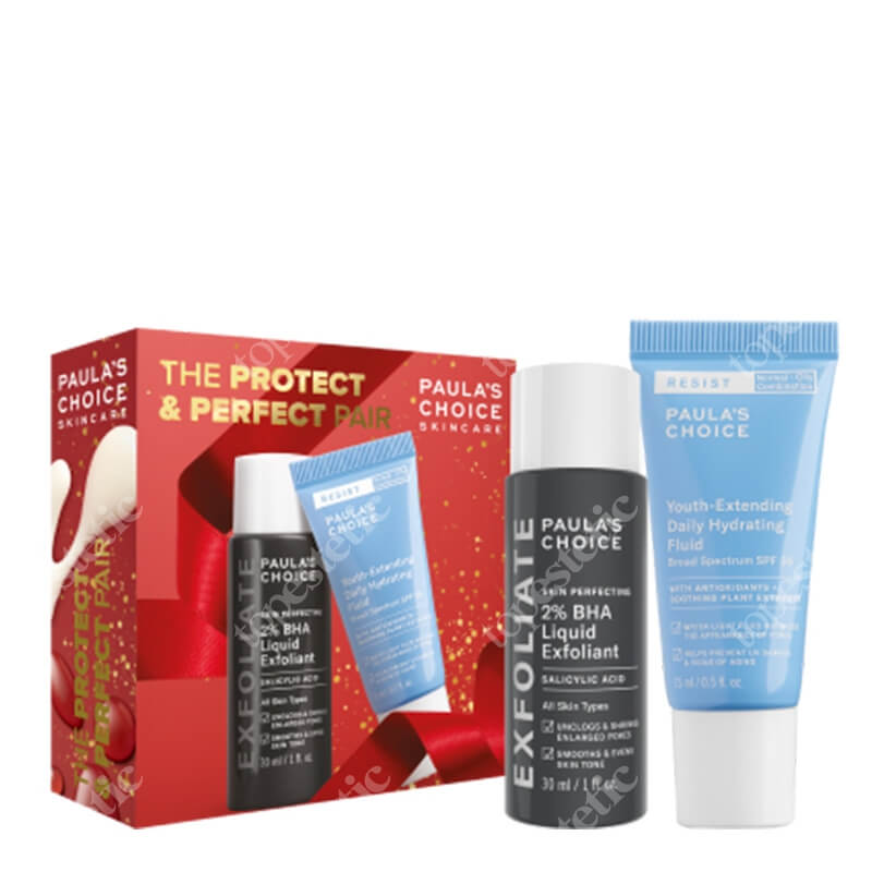 Paulas Choice Protect and Perfect Pair ZESTAW Płyn złuszczający z 2% kwasem salicylowym 30 ml + Fluid matujący do skóry tłustej i mieszanej 15 ml