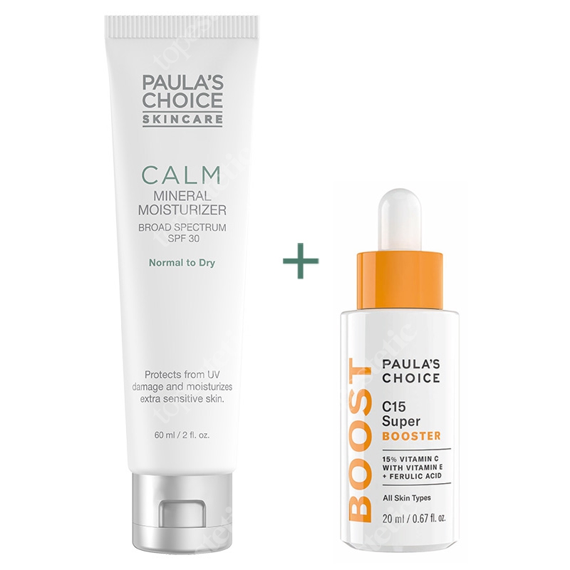 Paulas Choice Resist C15 Super Booster + Calm Mineral Moisturizer SPF 30 ZESTAW Serum z 15% witaminą C, E i kwasem ferulowym 20 ml + Krem nawilżający 60 ml