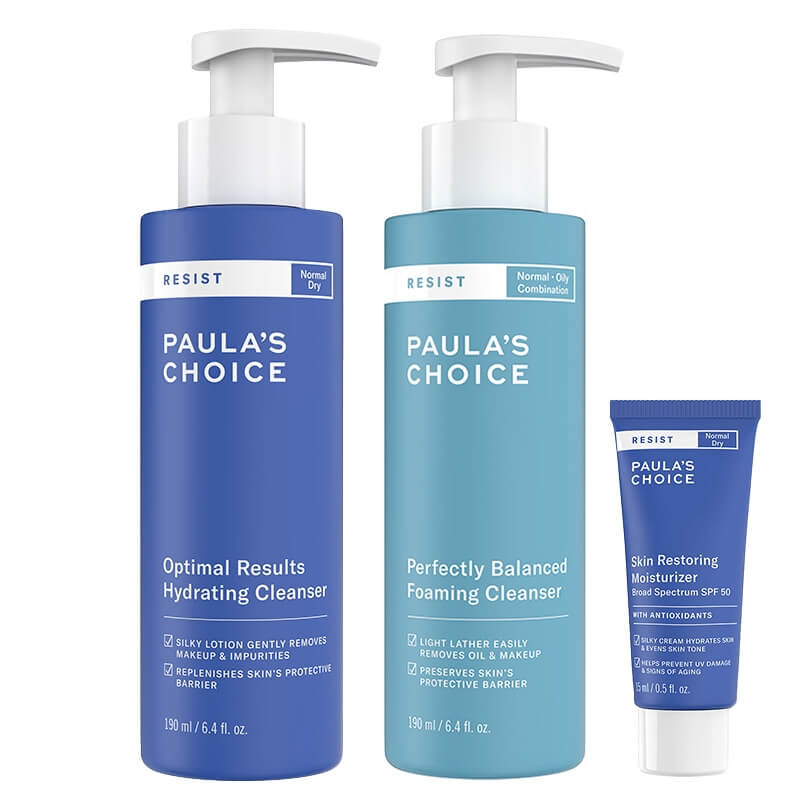 Paulas Choice Resist Care ZESTAW Antyoksydacyjny krem przeciwzmarszczkowy 15 ml + Pianka oczyszczająco-normalizująca 190 ml + Lotion oczyszczający 190 ml