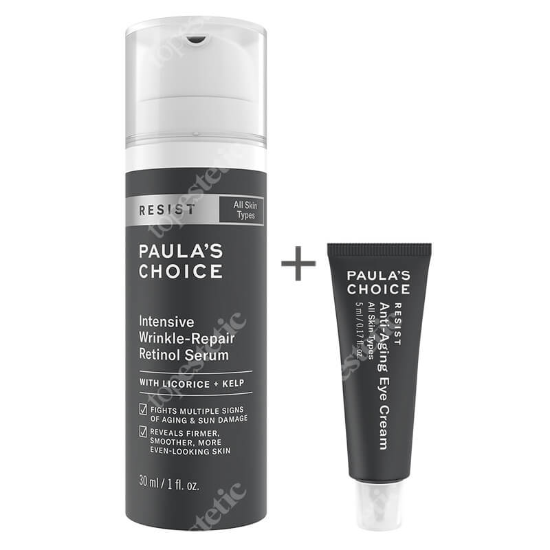 Paulas Choice Resist Intensive Wrinkle Retinol Serum + Resist Anti Aging Eye Cream ZESTAW Serum przeciwstarzeniowe z retinolem 30 ml + Krem przeciwzmarszczkowy pod oczy 5 ml