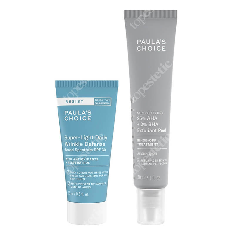 Paulas Choice Resist Super Light Daily Wrinkle SPF 30 + Skin Perfecting 25% AHA + 2% BHA Exfoliant Peel ZESTAW Lekki krem nawilżający z filtrem dla skóry tłustej i mieszanej 15 ml + Peeling Złuszczający 25% AHA + 2% BHA 30 ml