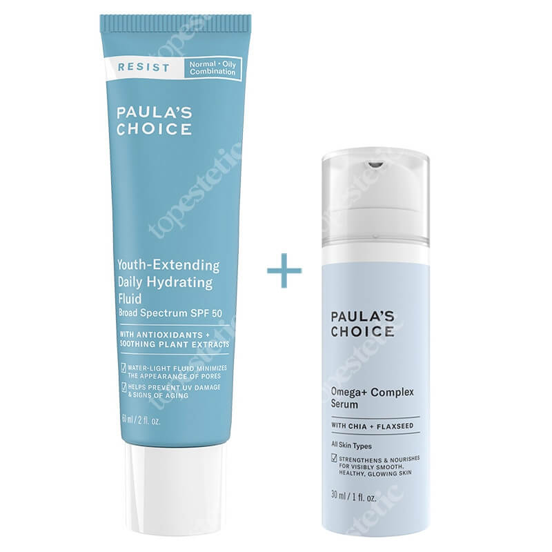 Paulas Choice Resist Youth Extending Daily Hydrating Fluid + Resist Omega+ Complex Serum ZESTAW Fluid nawilżający 60 ml + Serum do twarzy z kwasami Omega 30 ml