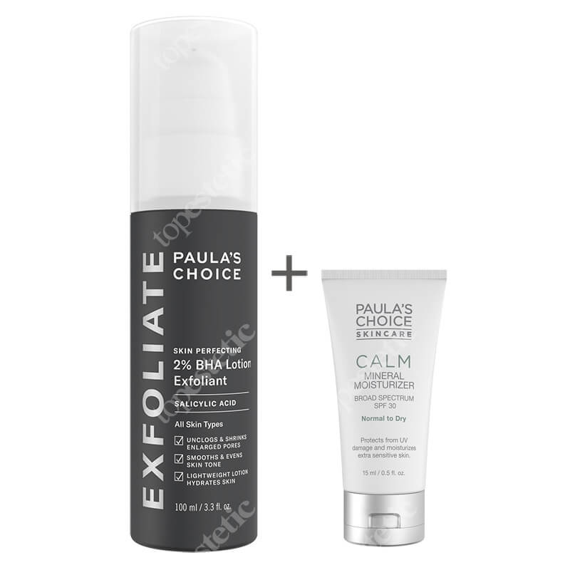 Paulas Choice Skin Perfecting 2% BHA Lotion + Calm Mineral Moisturizer SPF 30 ZESTAW Lotion złuszczający z 2% kwasem salicylowym 100 ml + Krem nawilżający do skóry normalnej i suchej 15 ml
