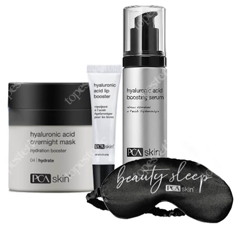 PCA Skin Hyaluronic Set ZESTAW Odmładzająca i nawilżająca maska do stosowania na noc 48 g + Balsam do intensywnej pielęgnacji ust 6 g + Serum 28g + Opaska 1 szt