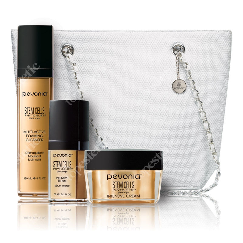 Pevonia Holiday Clock Stopper Collection Zestaw krem 50 ml, serum 30 ml, zmywacz 120 ml, torba z cekinami