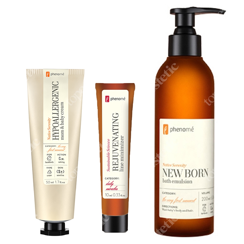 Phenome Mama I Dziecko 2019 ZESTAW Krem do pielęgnacji skóry 50 ml + Emulsja do mycia ciała i włosów 200 ml + Krem przeciwzmarszczkowy 10 ml