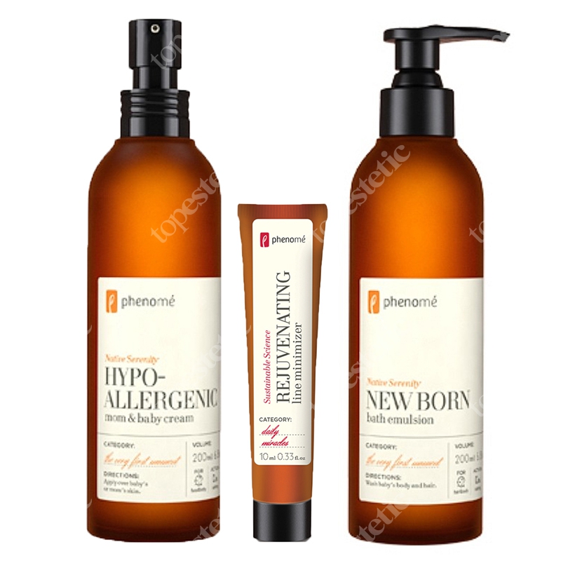 Phenome Mama I Dziecko Premium 2019 ZESTAW Emulsja do mycia ciała i włosów 200 ml + Krem do pielęgnacji skóry wrażliwej 200 ml + Krem przeciwzmarszczkowy 10 ml