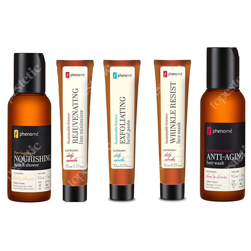 Phenome Mini SPA Dla Twarzy I Ciała Premium 2019 ZESTAW Peeling 10 ml + Żel 50 ml + Szampon 50 ml + Maska 10 ml + Krem 10 ml